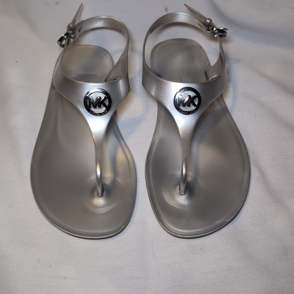 Michael Kors MK Jelly Sandals Flip Flop Sling Backs Thong Women's Size 6M Silver